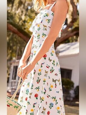 Ann Taylor Midi Cotton Linen Fit N Flare Sundress White Botanical Party 0P